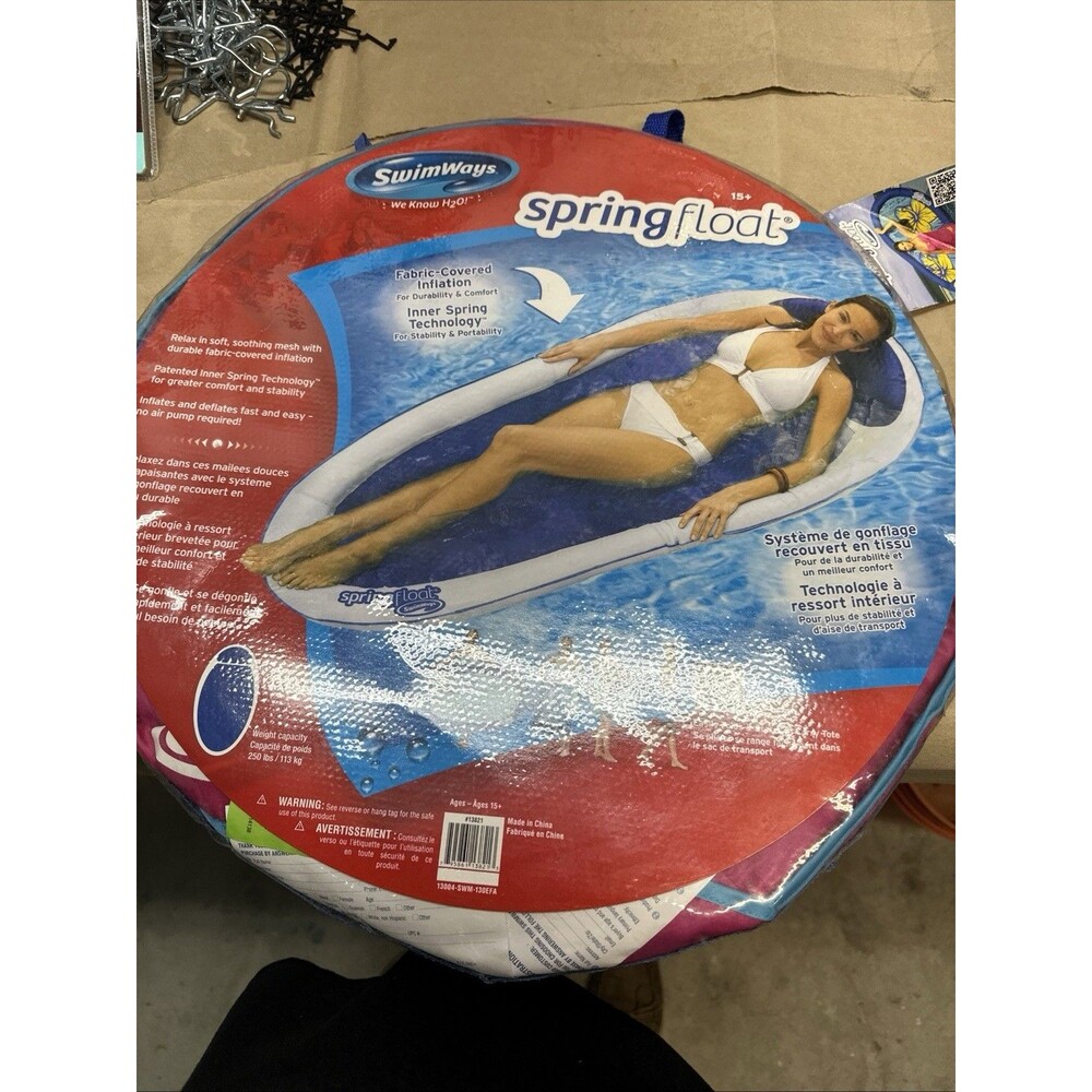 SwimWays Adult Blue Spring Float Fabric Covered inflation Ages 15+ NIP